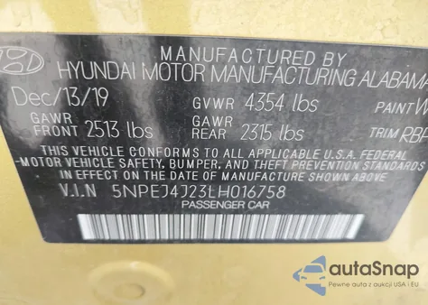 2020 Hyundai Sonata Sel Plus from USA, damaged, VIN 5NPEJ4J23LH016758
